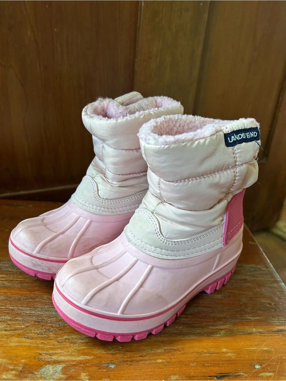 Lands' End Pink and Light Pink Girls' Insulated Snow Boots